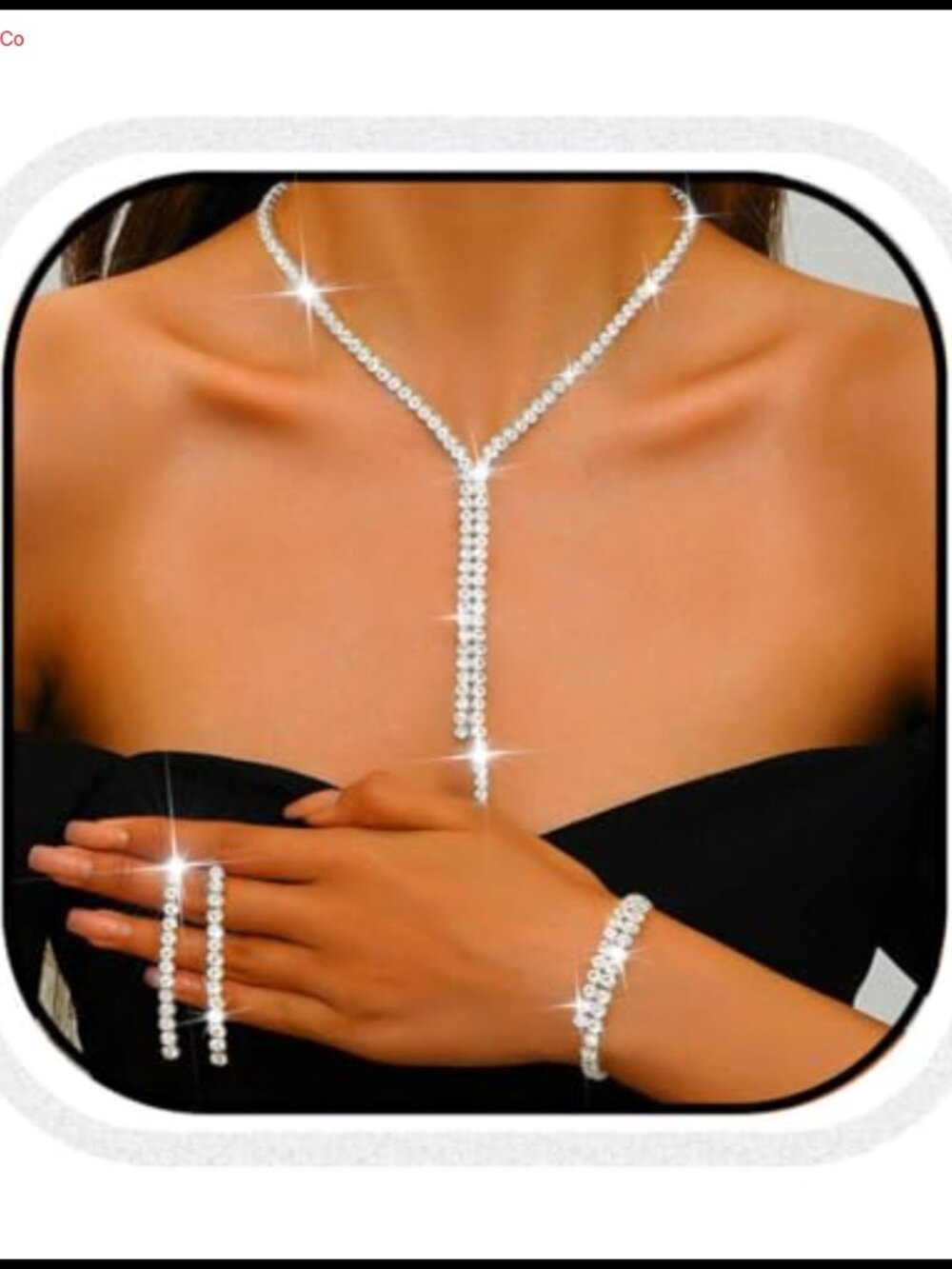 Rhinestone Crystal Silver Bridal Wedding Jewelry Set Necklace Earrings Bracelet